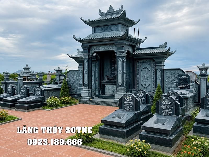 Xưởng sản xuất lăng mộ đá Ninh Bình – Lăng Thuý Stone Khu lăng mộ đá xanh rêu đẹp với lăng thờ nhiều mái