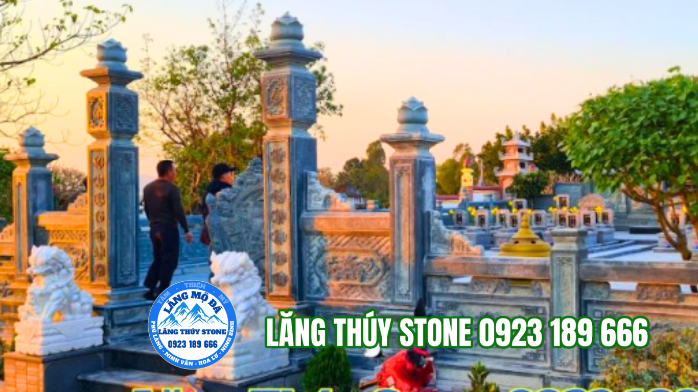 Xưởng sản xuất lăng mộ đá Ninh Bình – Lăng Thuý Stone Khu lăng mộ đá hoàn thiện do Lăng Thuý Stone thi công